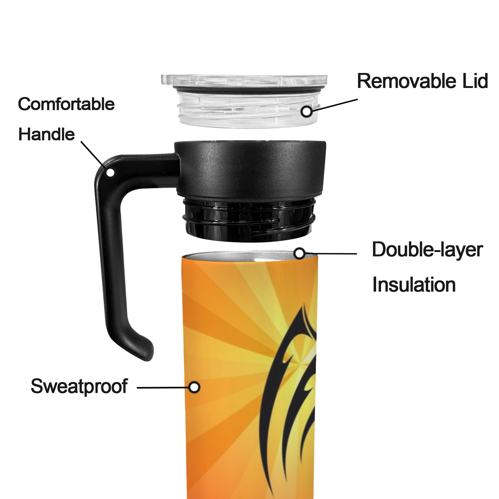 Red Fire Dragon 20oz Insulated Water Bottle with Screw On Handle