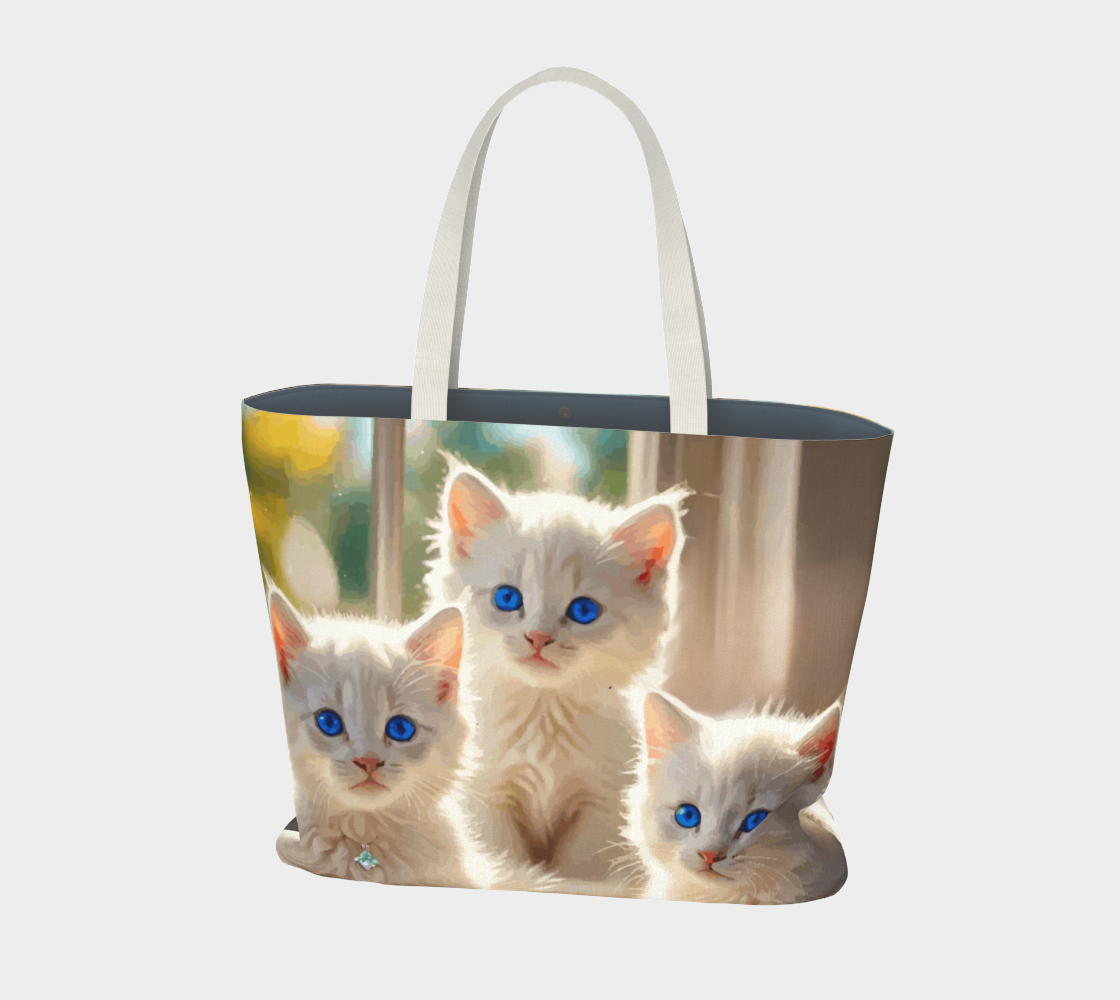 Blue Eyed White Kittens Oversized Canvas Tote Bag