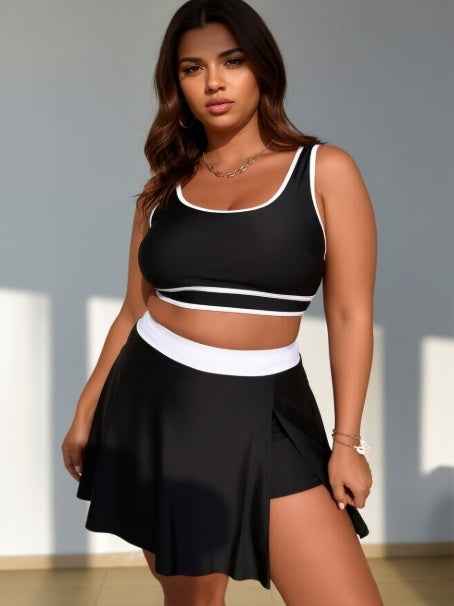 Women's Plus Size Black with White Trim Two-piece Swimsuit