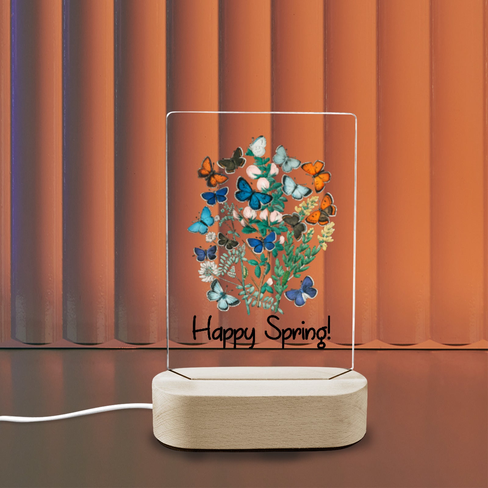 Happy Spring Butterflies Acrylic Panel with Lighted Stand (Made in USA)