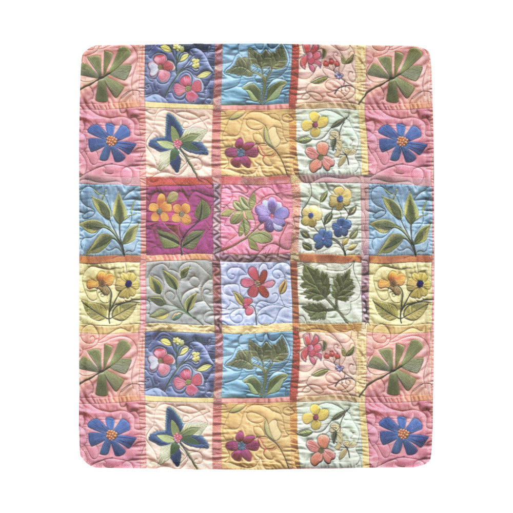 Quilted Embroidery Faux Design Ultra-Soft Micro Fleece Blanket (Made in USA)