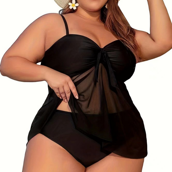 Traje de baño tankini negro de 2 piezas para mujer talla grande