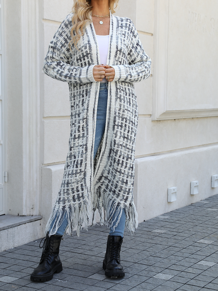 Women's Knitted Fringed Long Cardigan Duster