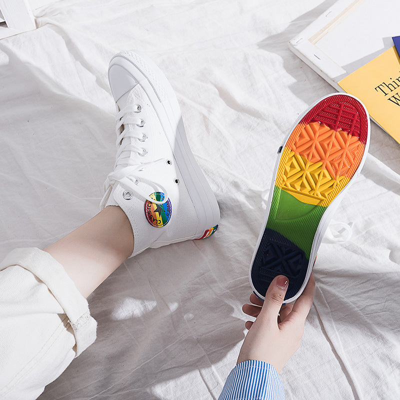 Women's High-Top Rainbow College Style Canvas Shoes