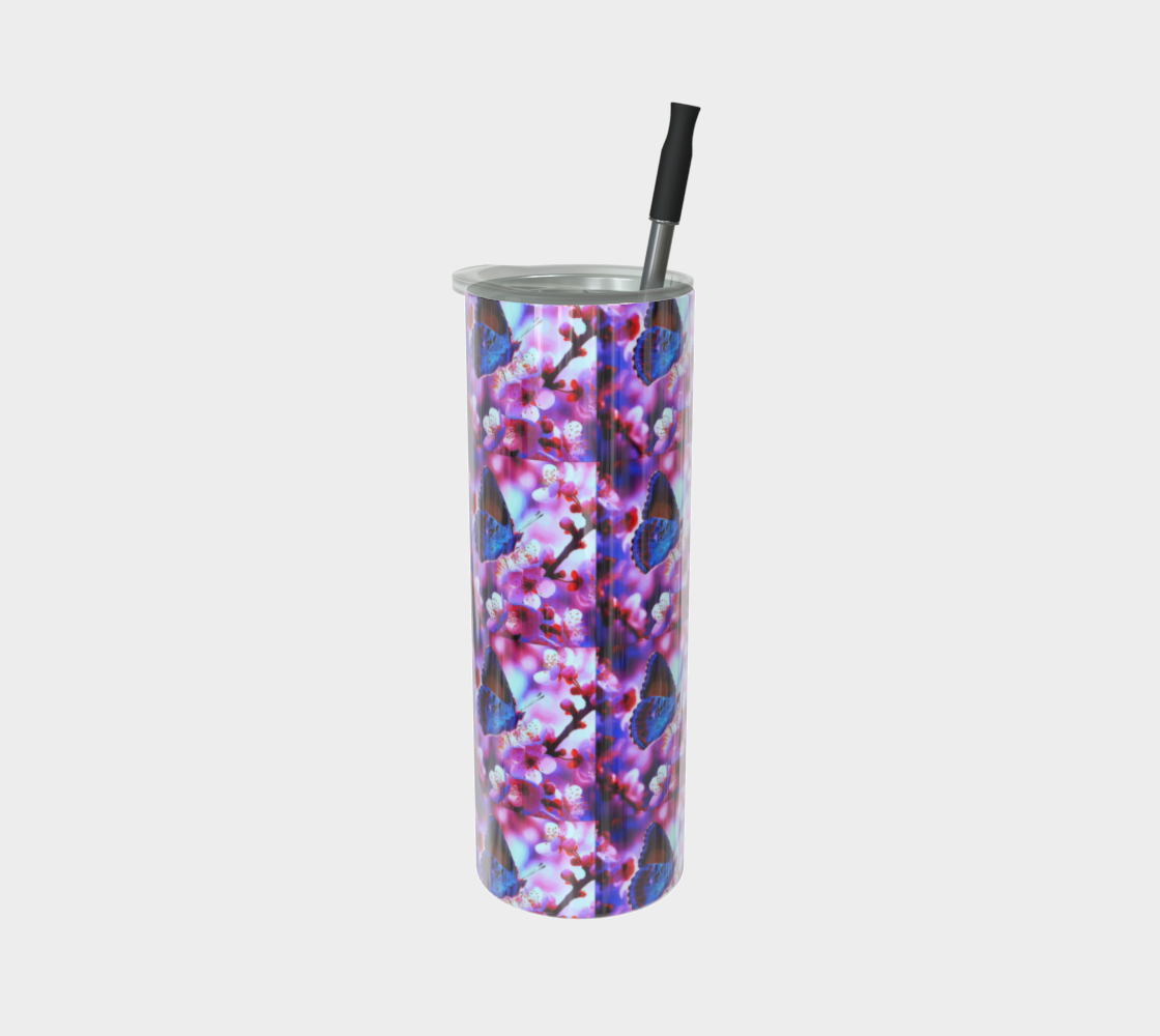 Gorgeous Blue Butterfly on Pink 20 oz Tumbler