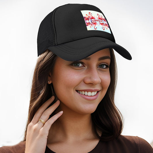 Pink Flamingos Summer Design Trucker Hat (Made in USA)