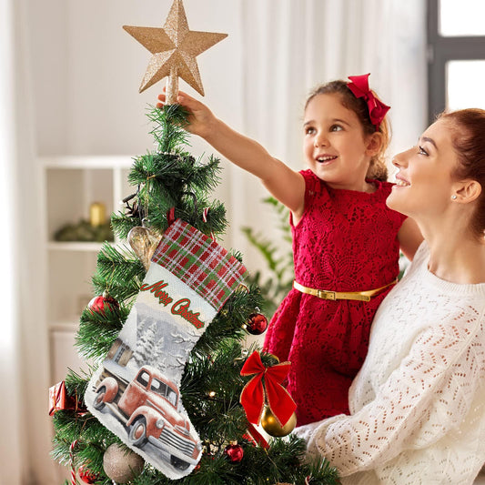 Merry Christmas Vintage Truck Sequin Christmas Stocking (Made in USA)