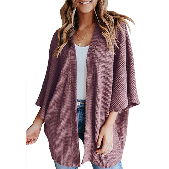 Women's Bat Sleeve Waffle Gerson Cardigan Sweater