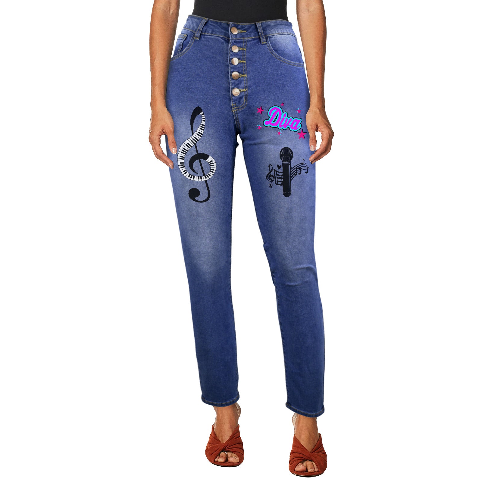 Musical Diva Women's Jeans (Front Printing) (Model L75)