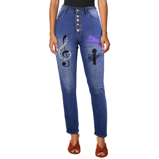 Musical Diva Women's Jeans (Front Printing) (Model L75)
