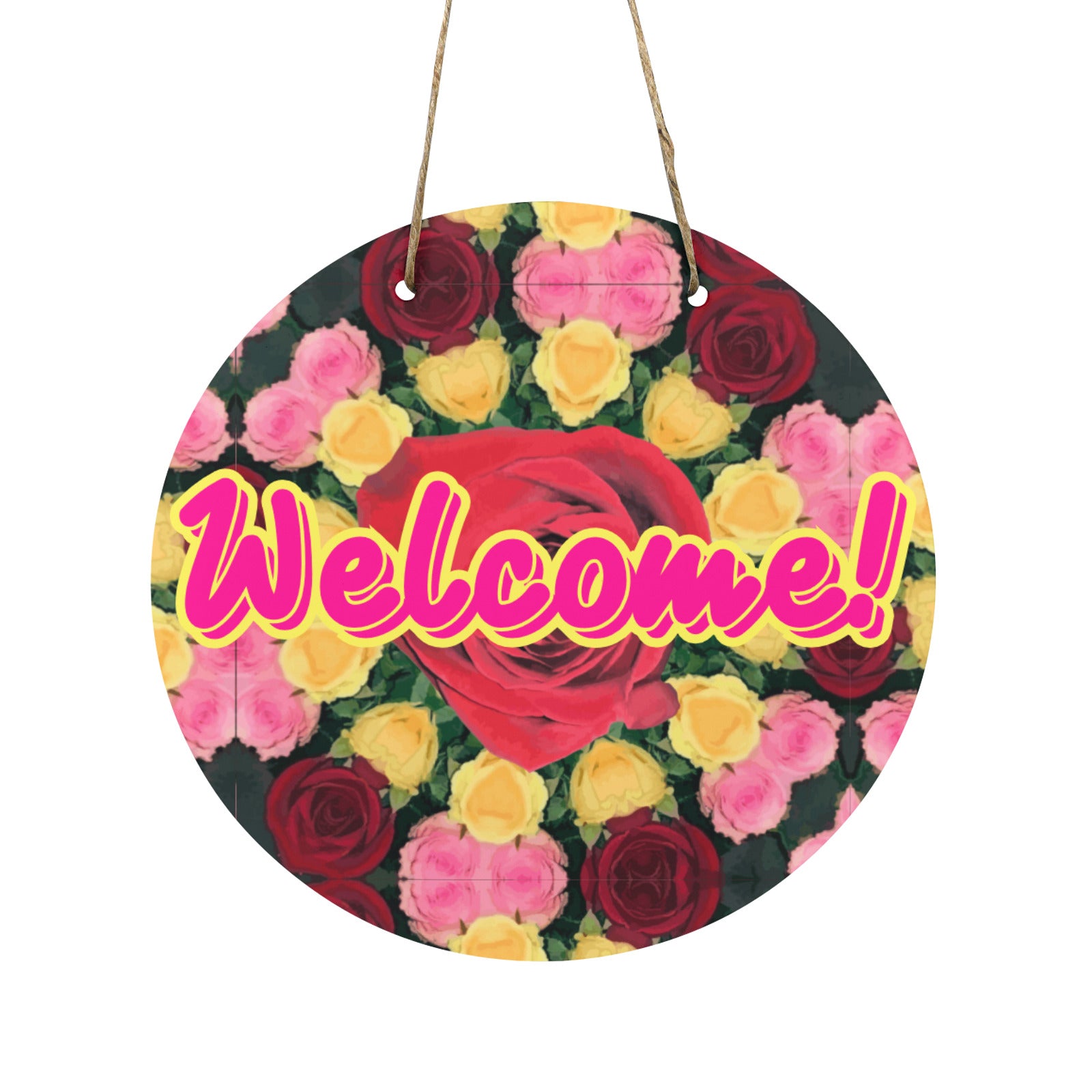 Red and Yellow Roses Round Wooden Door Sign 11.8'' (Made in USA)