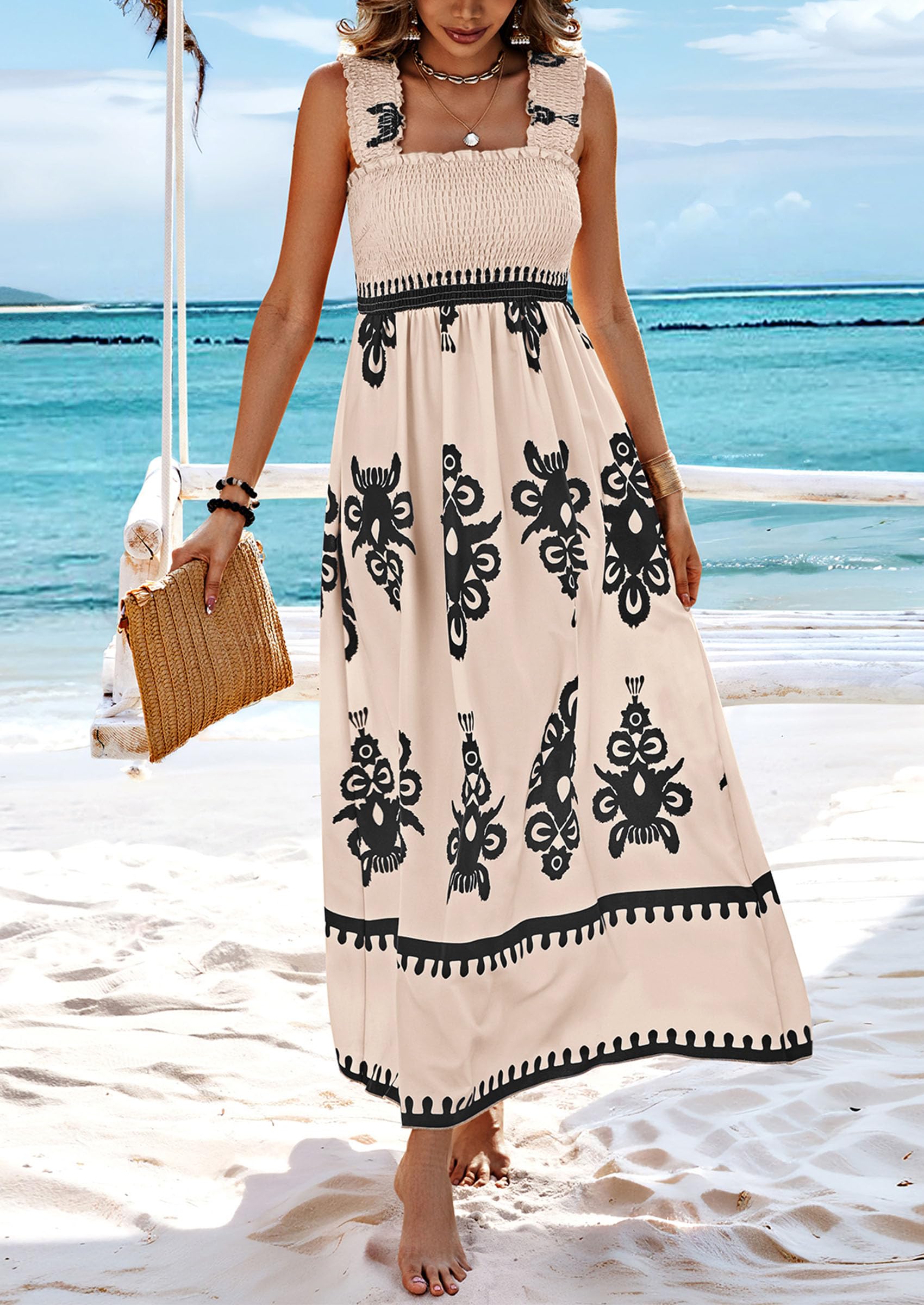 Palace Style Elegant Lace Hem Sleeveless Maxi Summer Dress