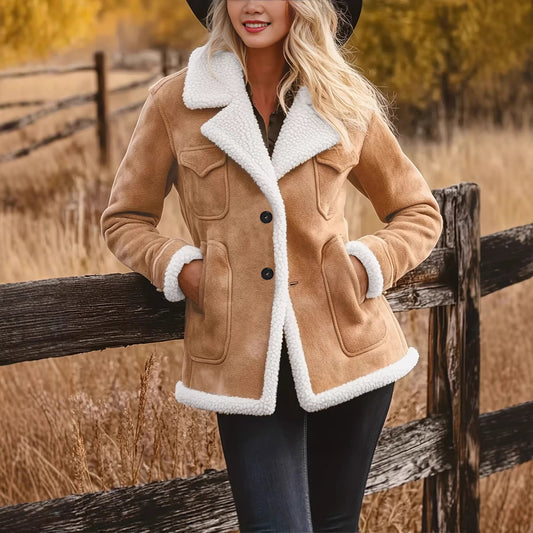Women's Retro Pocket Lapel Button Jacket Fur Coat
