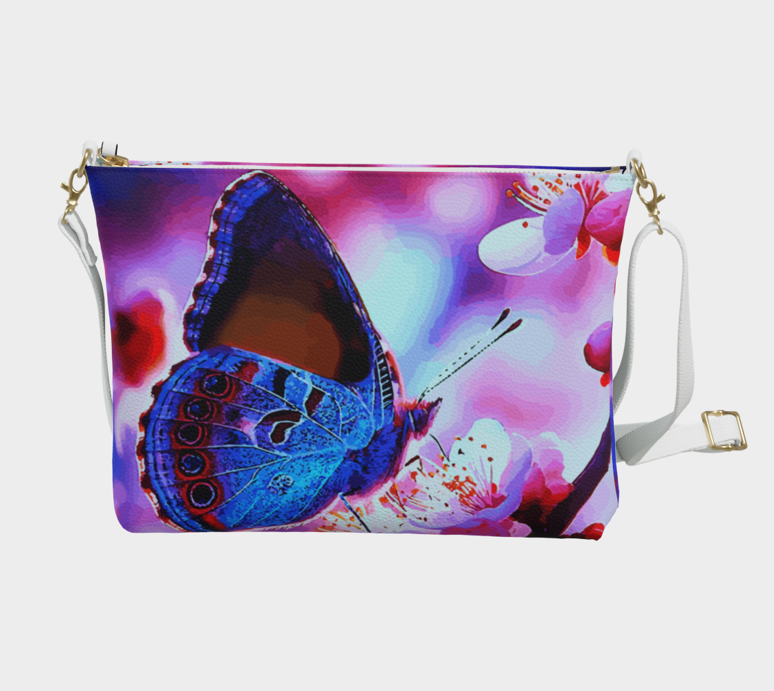 Butterfly and Pink Flowers Crossbdy Bag