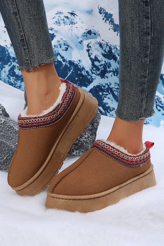 Women's Chestnut Suede Round Toe Plush Lined Slip On Shoes