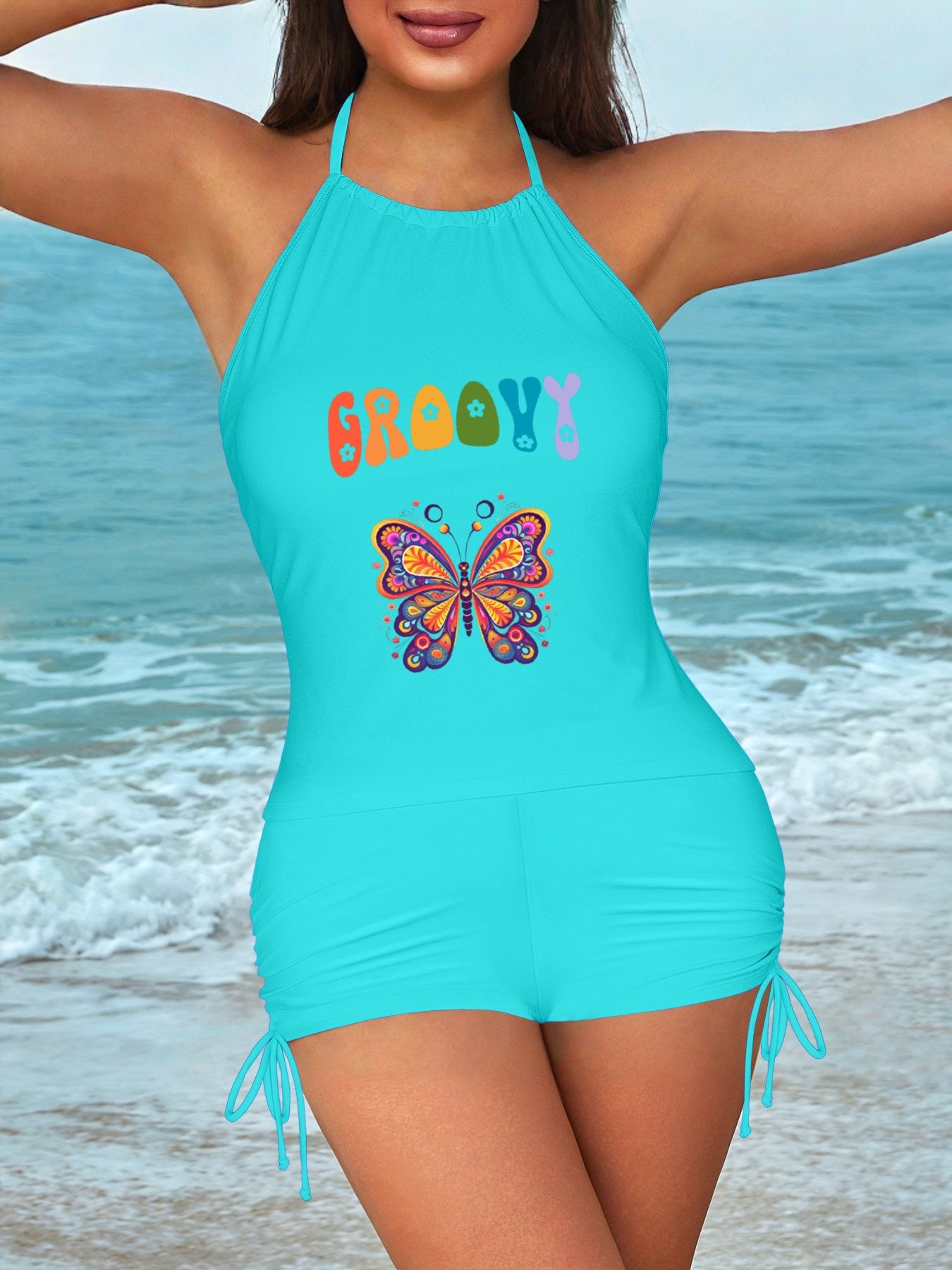 Groovy Butterfly Tankini Swimsuit with Shorts for Women (Made in the USA)