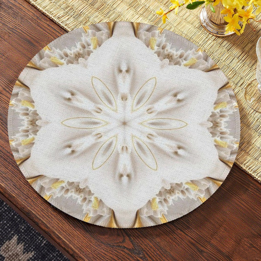 White Flower with Gold Trim Custom Round Placemat - 4 pack (Made in USA)