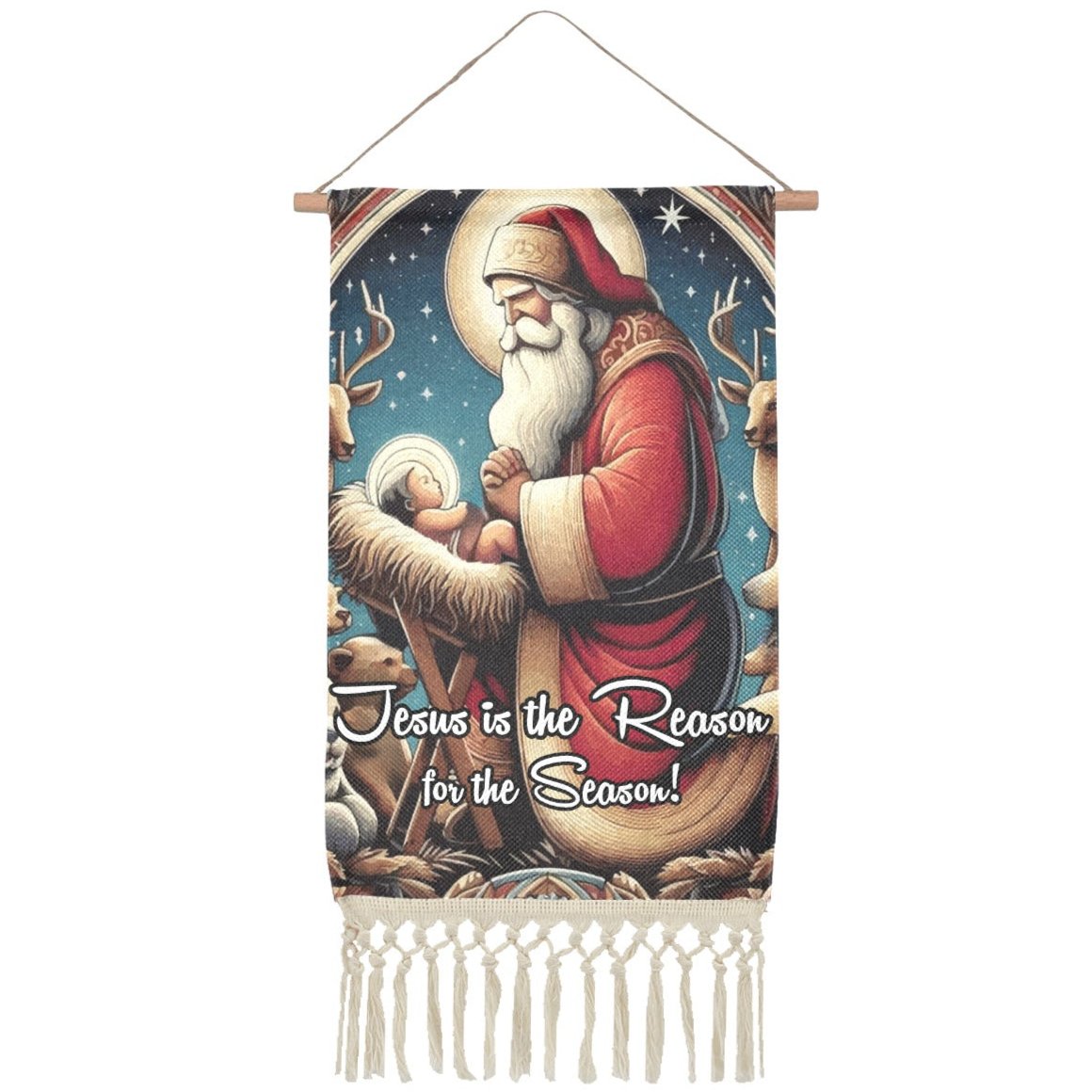 Christmas Designs Linen Wall Hanging with Fringe (Made in USA)