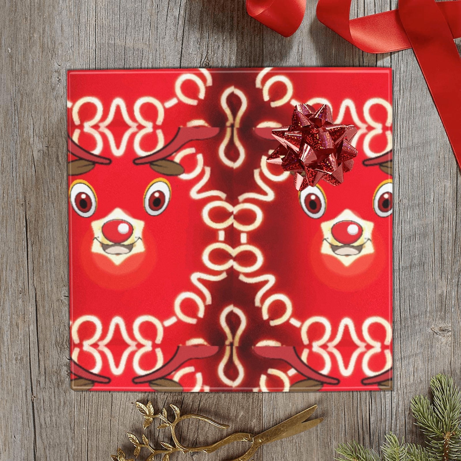 Rudolph Face Holiday Gift Wrapping Paper 58