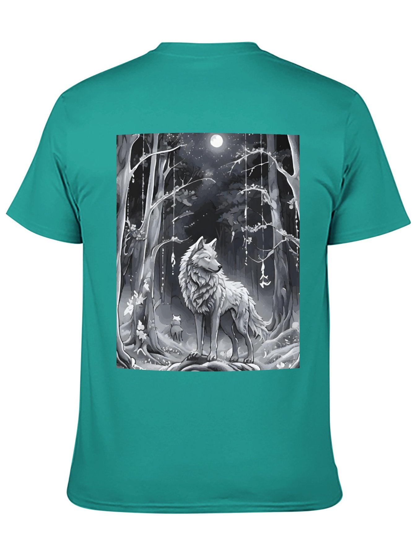 Ethereal Wolf in the Moonlight Short Sleeve Graphic T-Shirt (Back Printing)
