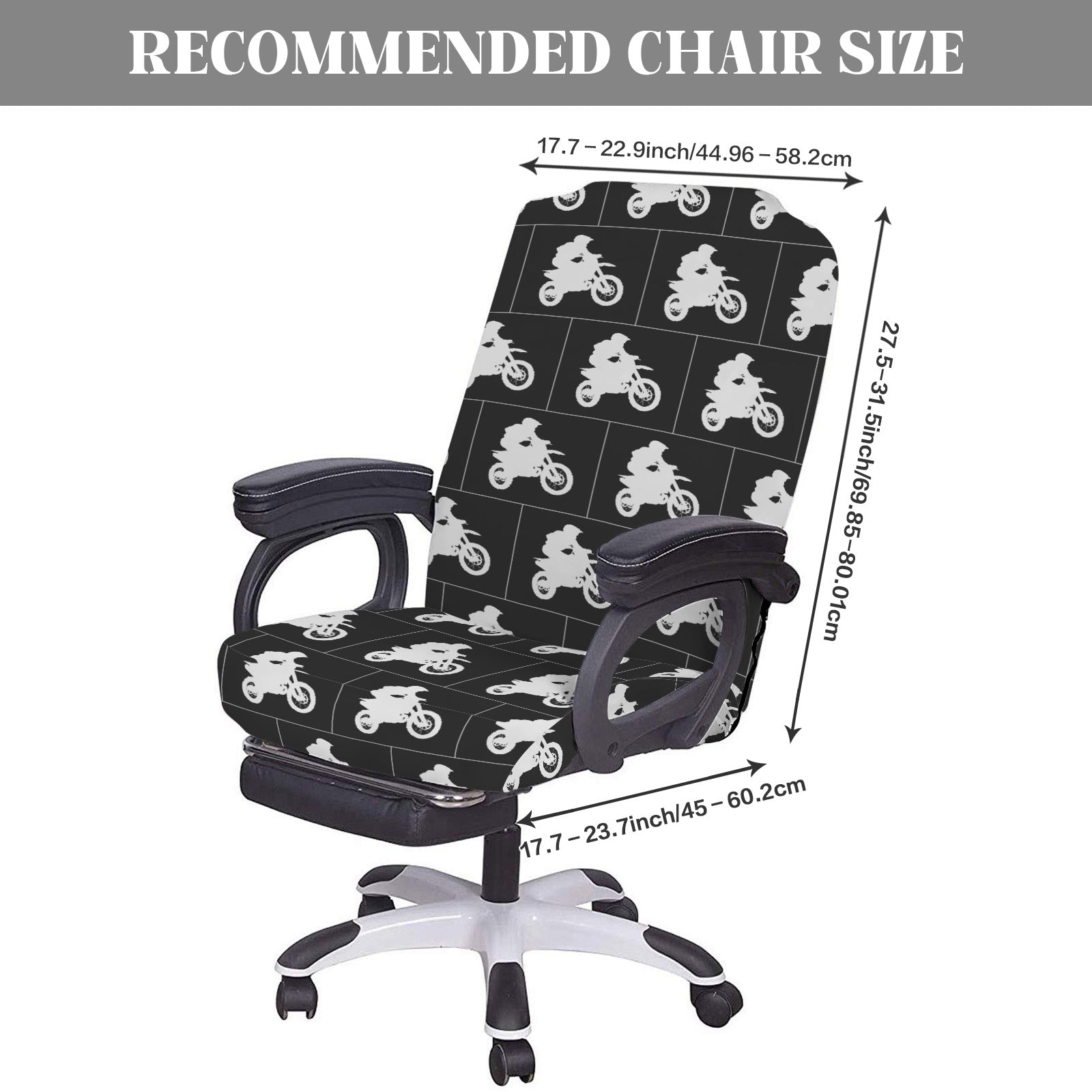 White Motorcycle Design Office Chair Cover (Made in USA)