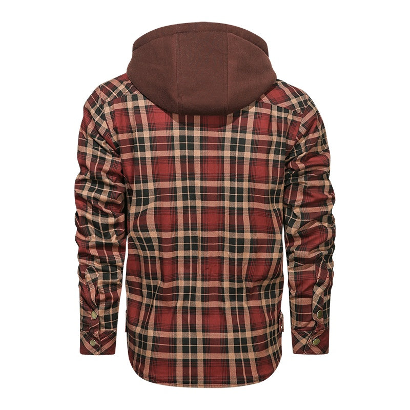 Men's Plaid Fleece Lined Detachable Hood Jacket