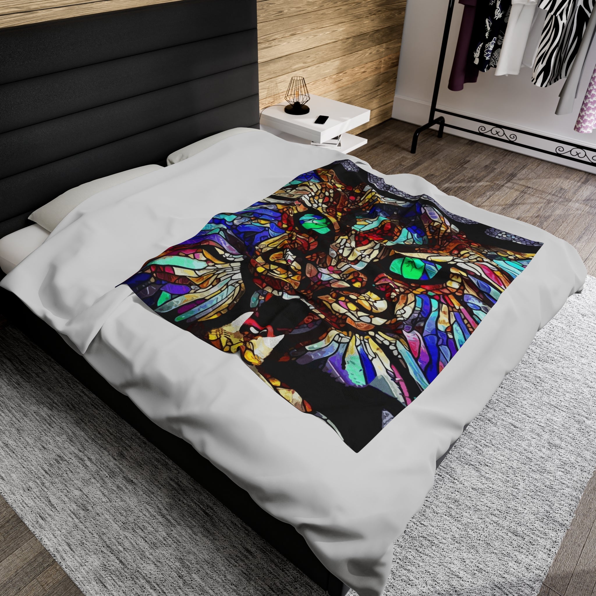 Stained Glass Wildcat Velveteen Plush Blanket