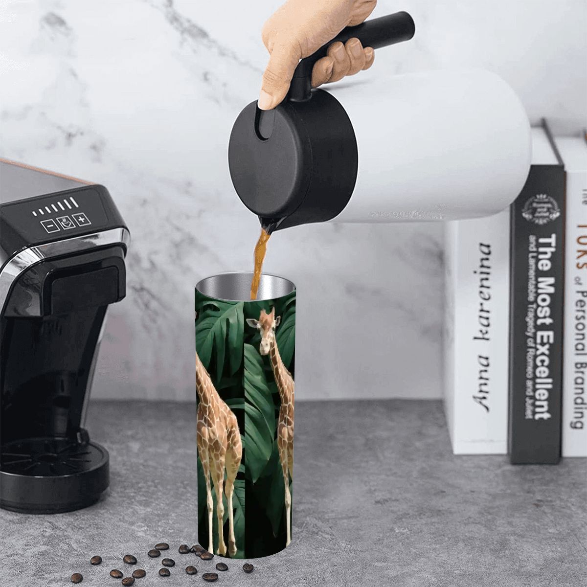 Tall Giraffe with Greenery 20oz Straight Stainless Steel Tumbler with Straw (Made in USA)