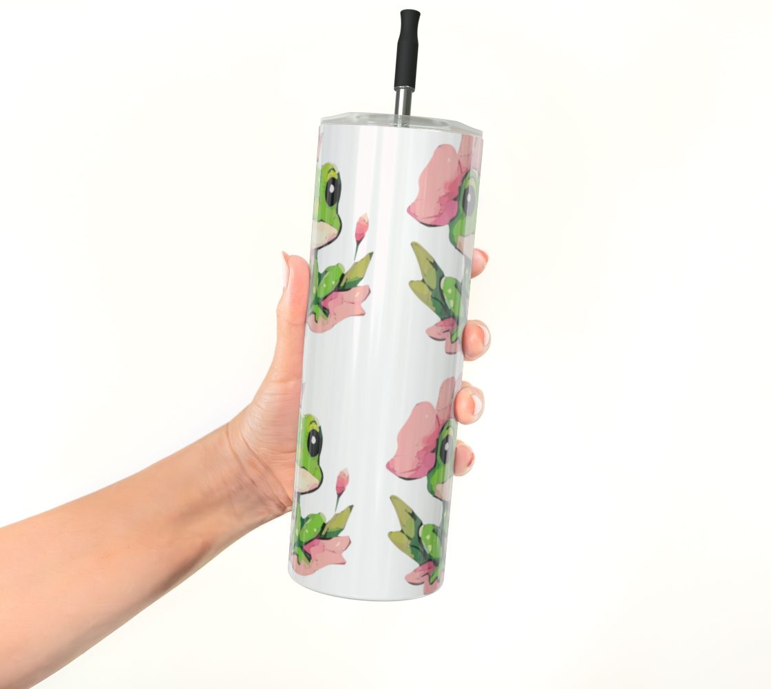 Green Frog on Pink  Lily Pad 20 oz Tumbler