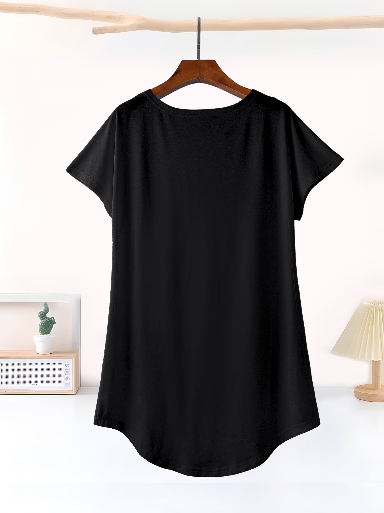 Cute Black Puppy Casual Summer Short T-Shirt Dress (Front Printing)