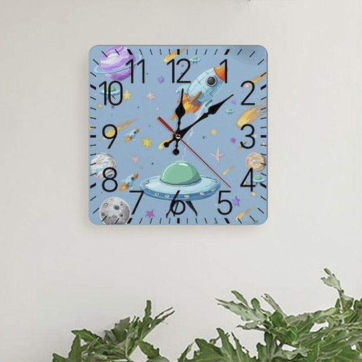 Space Wars Square Wall Clock with Numbers | Ships from USA