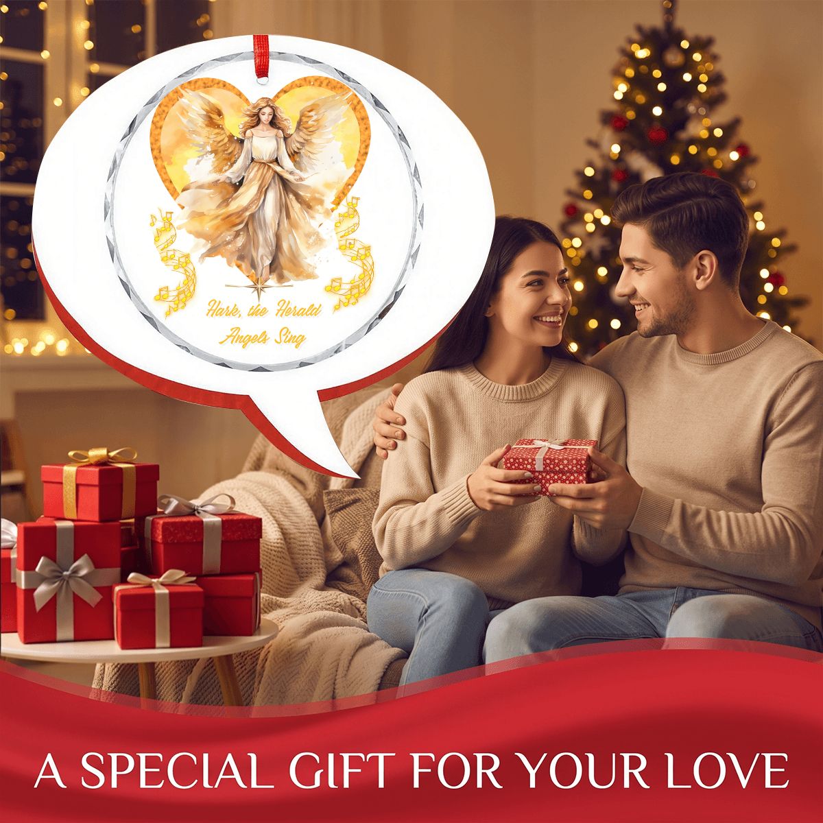 Hark the Herald Angels Sing Round Glass Christmas Ornament