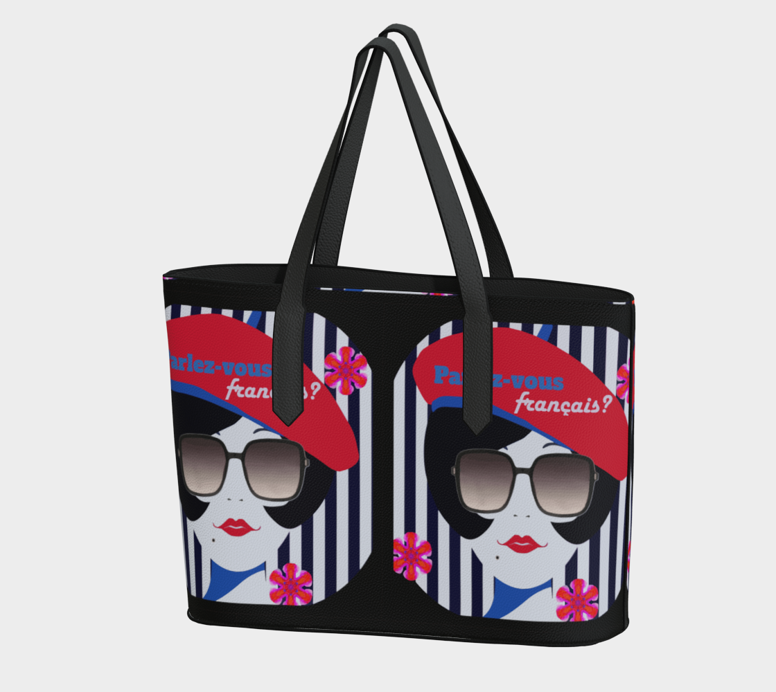 French Girl in Red Beret Printed Vegan Leather Tote Bag