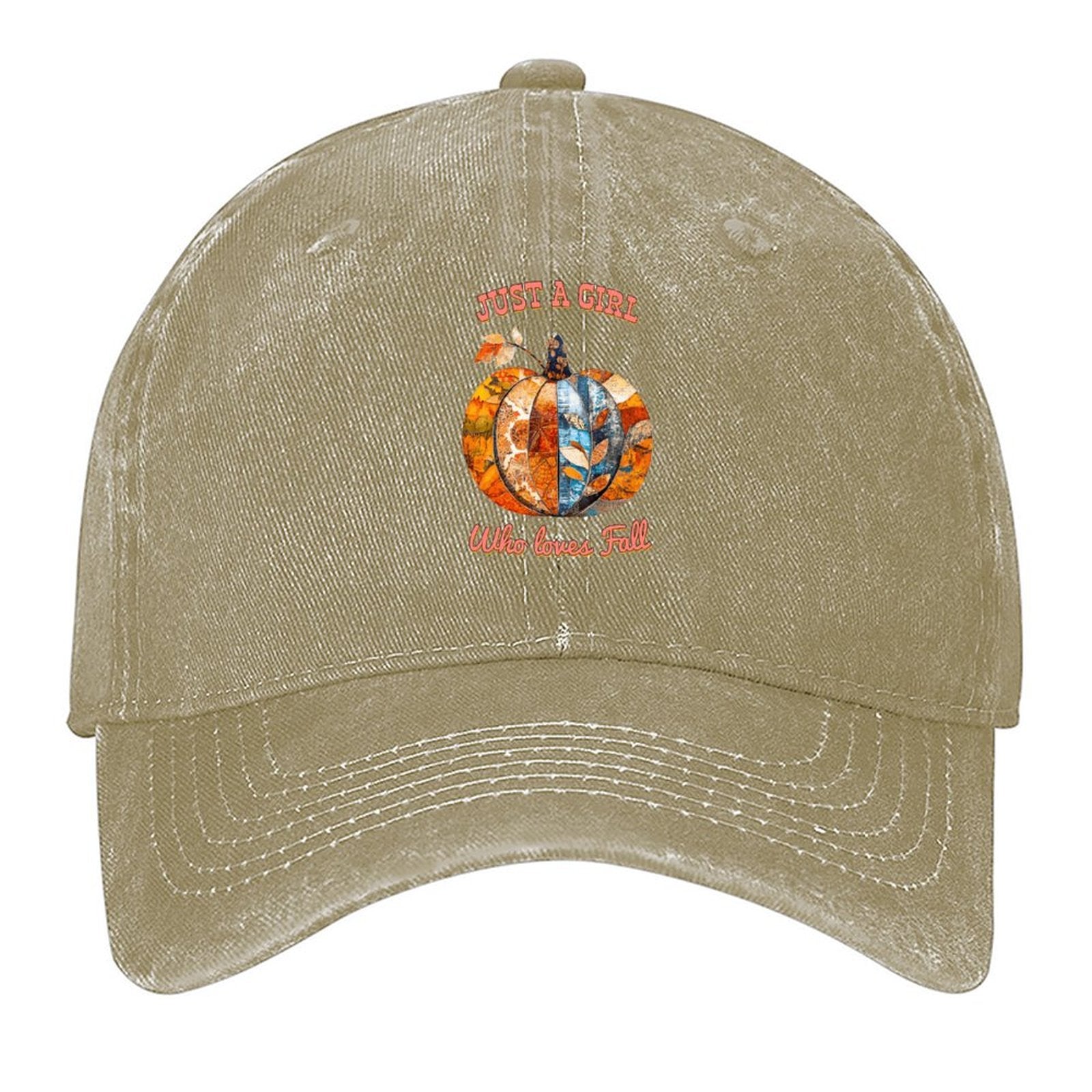 Just a Girl Who Loves Fall Pumpkins Cotton Vintage Washed Denim Baseball Cap (Front Printing)