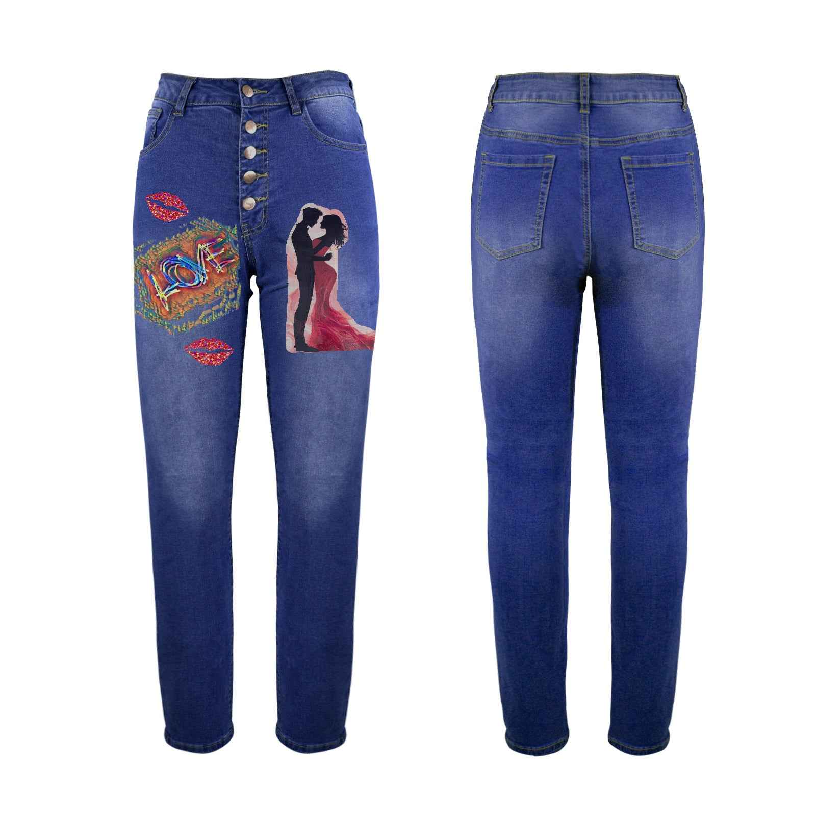 Couple in Red Women's Jeans (Front Printing) (Model L75)