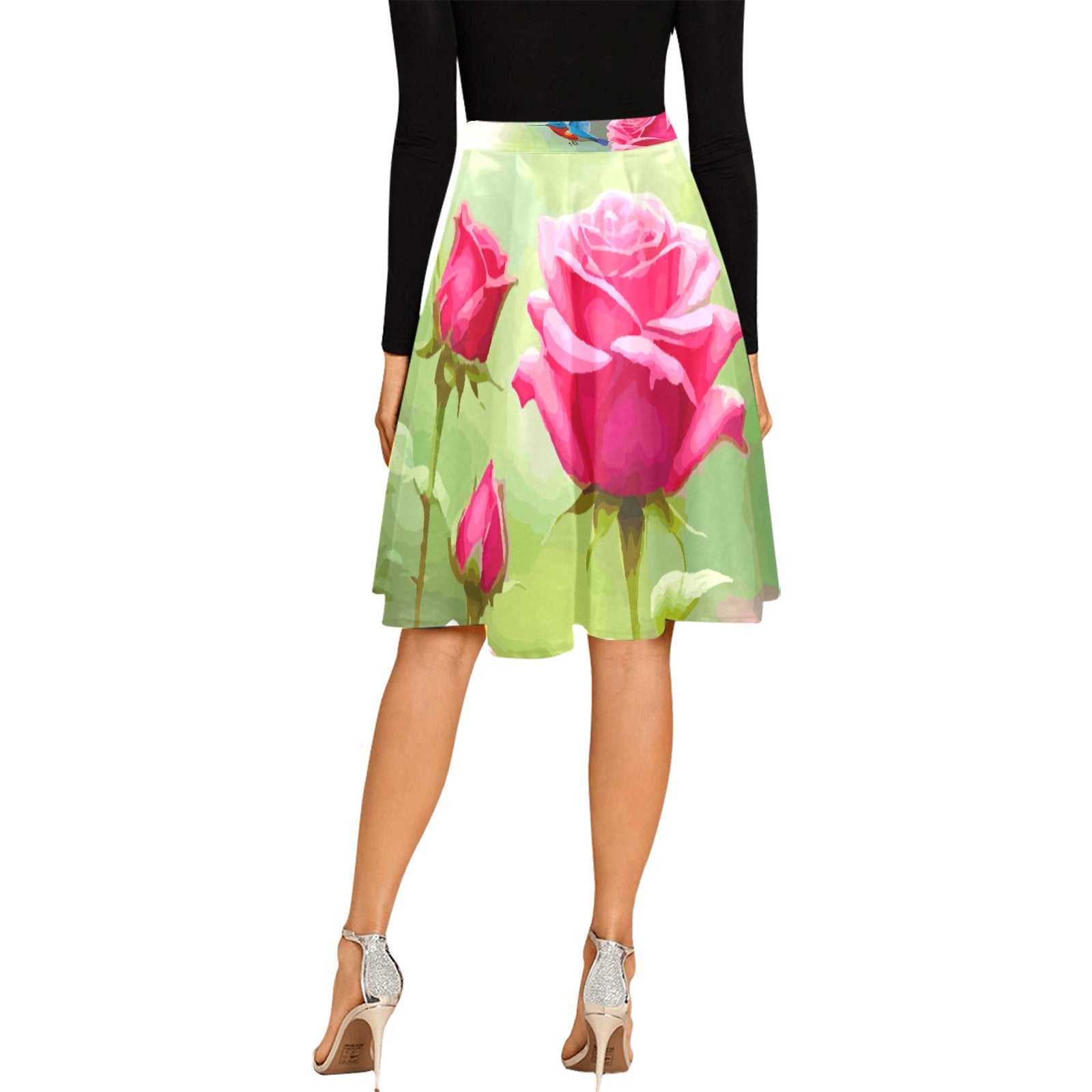 Women's Pink Roses Pleated Short Skirt