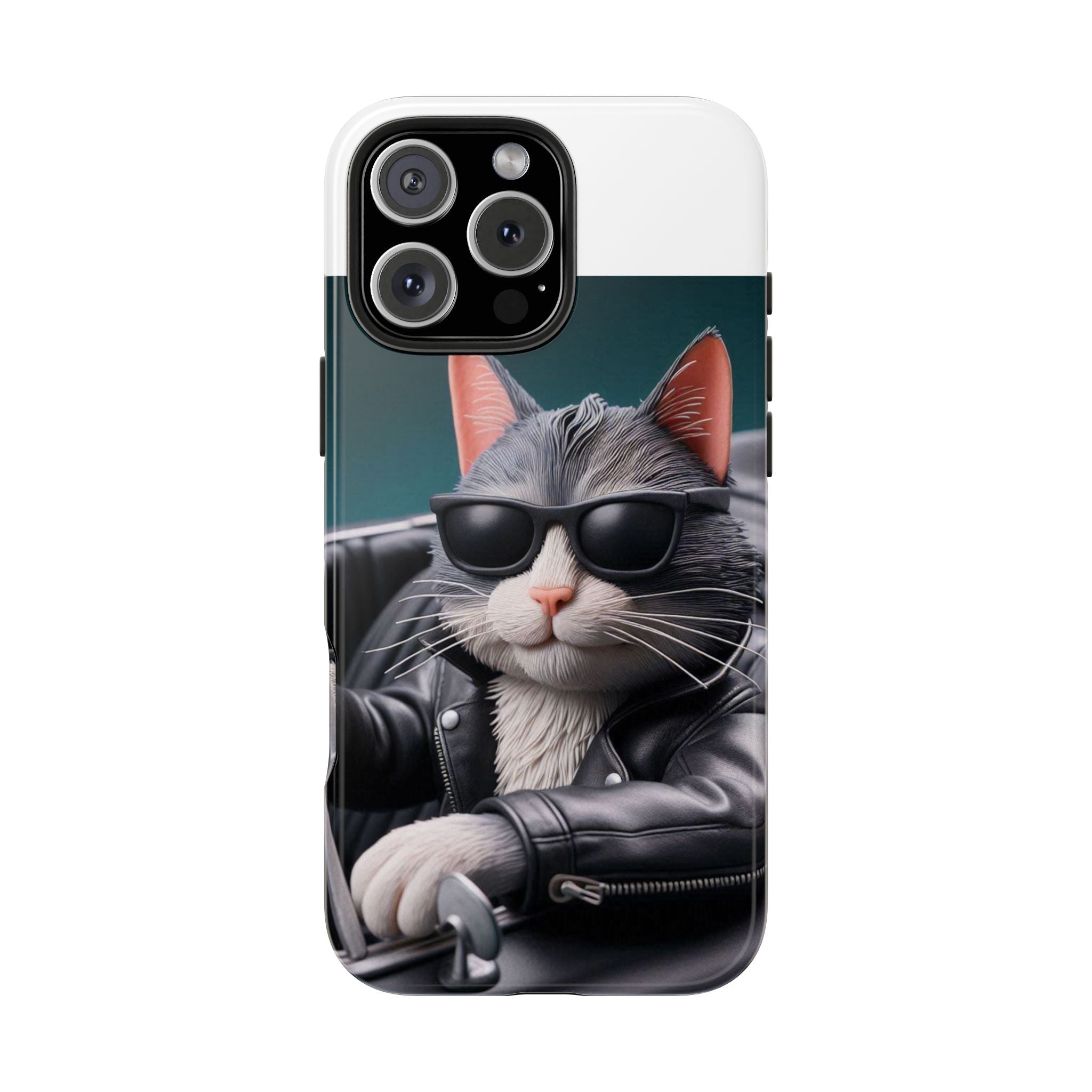 Cool Cat in Leather Jacket Driving Car Mobile Phone Case