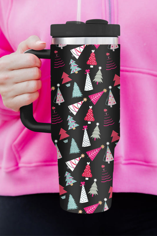 Christmas Tree Black Printed Travel Tumbler