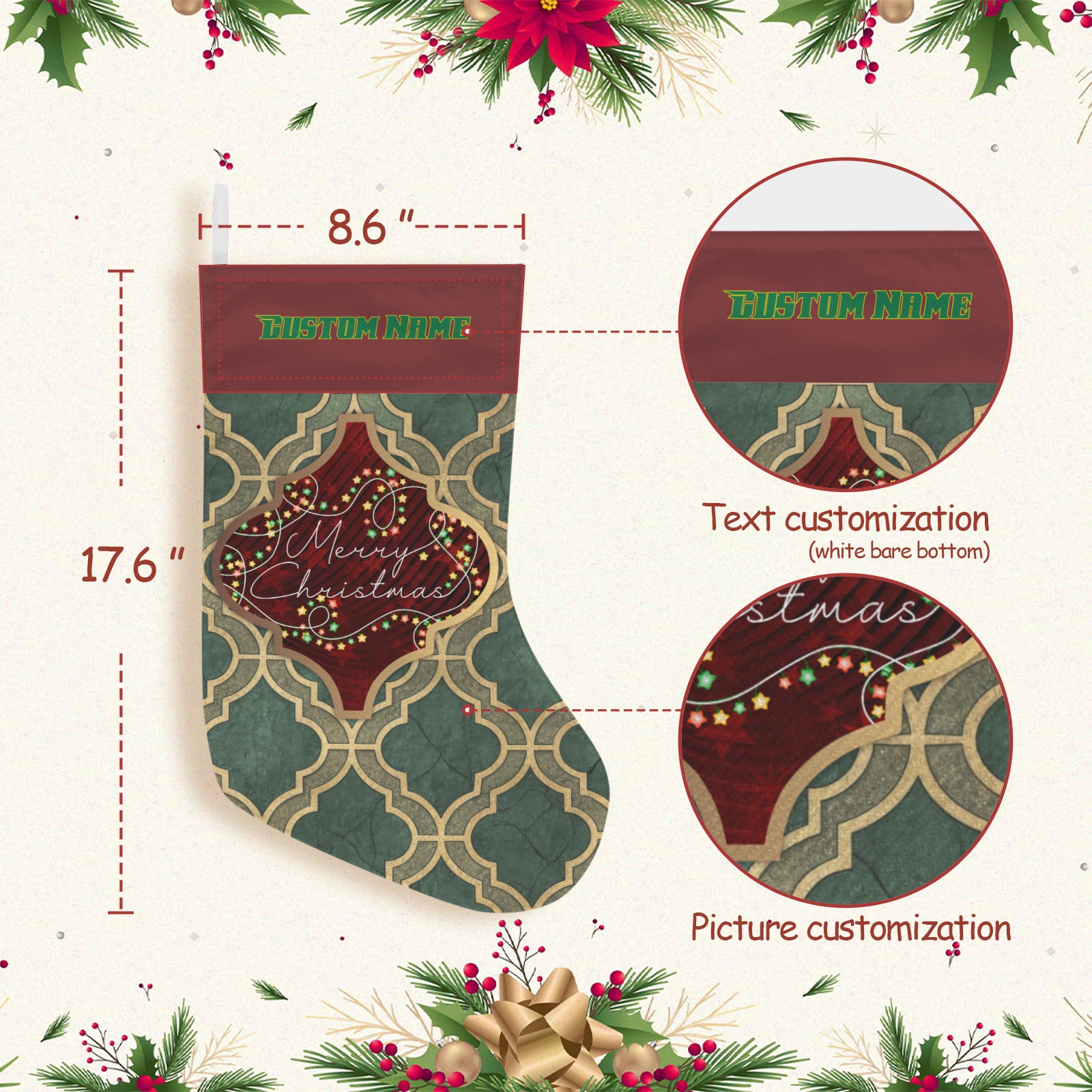 Personalizable Christmas Arabesque Tile Christmas Stocking (Made in USA)