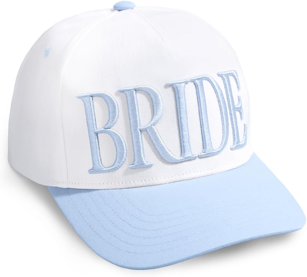 Fetti White + Blue Bride Trucker Hat | Bachelorette Accessory, Bridal Headwear, Bach Party Decorations, Bridesmaid Gift, Wedding Cap