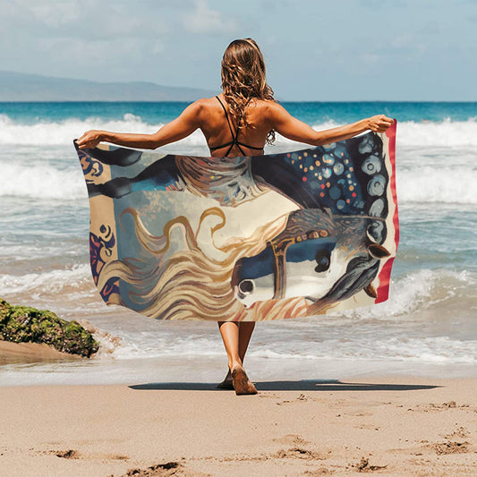 Toalla de playa con caballo enjoyado y crin larga - 76,2 x 152,4 cm (fabricada en EE. UU.)