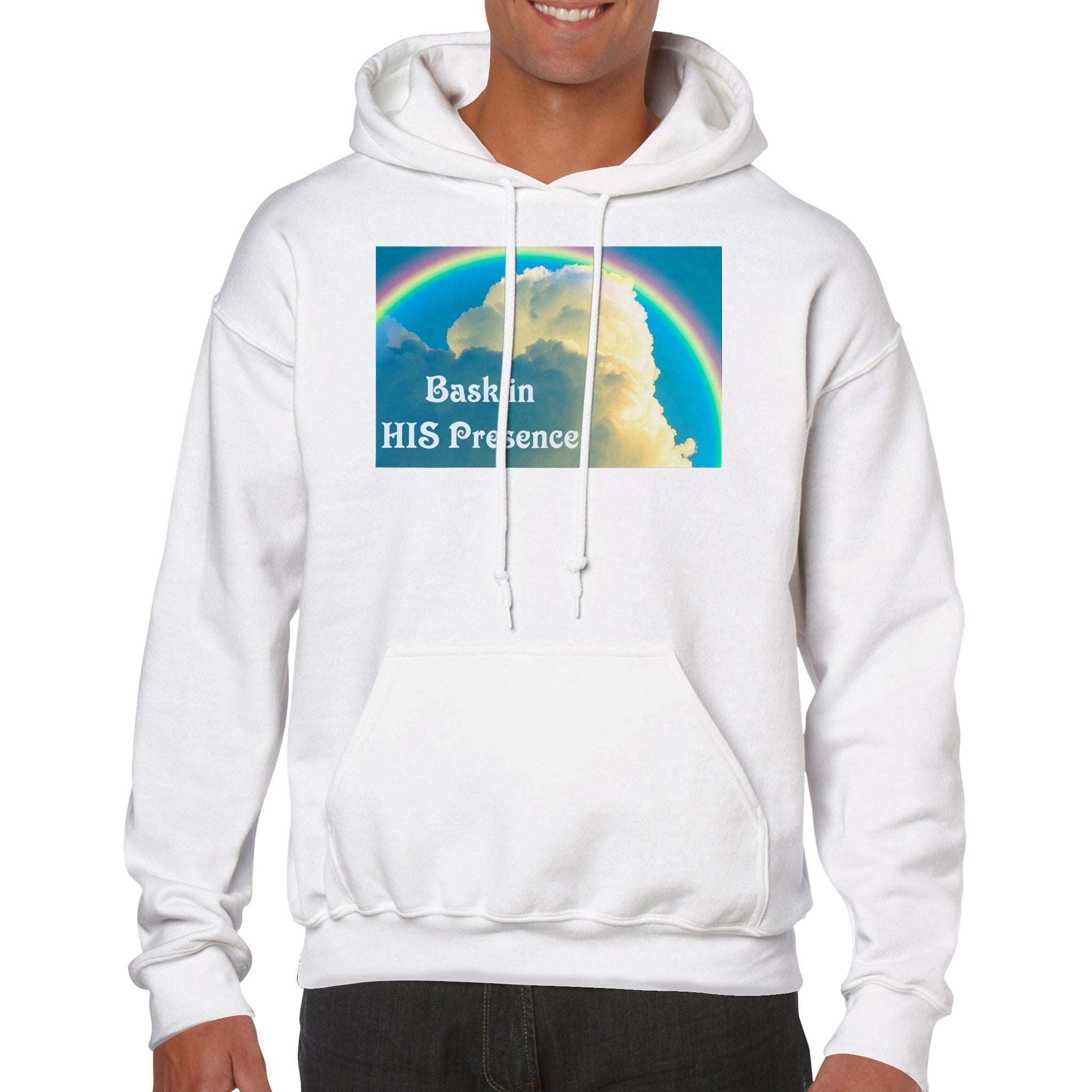 Bask in HIS Presence Clouds and Rainbow Unisex Pullover Hoodie up to 3XL