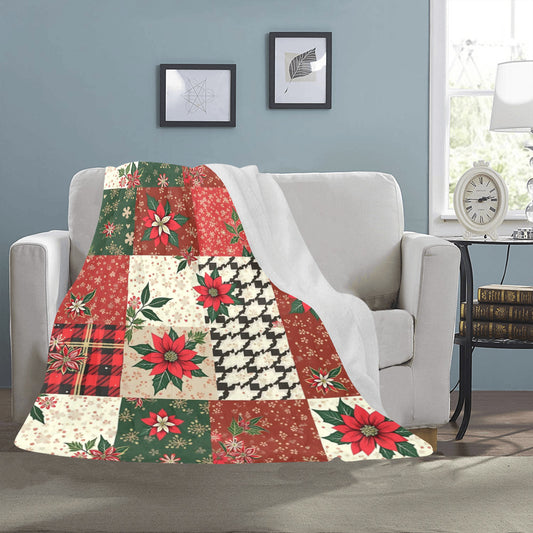Christmas Patchwork Faux Quilt Design Ultra-Soft Micro Fleece Blanket (Made in USA)