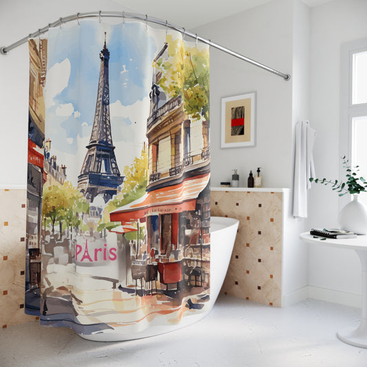 Parisian Elegance Painting Shower Curtain - Eiffel Tower Design for Home Decor