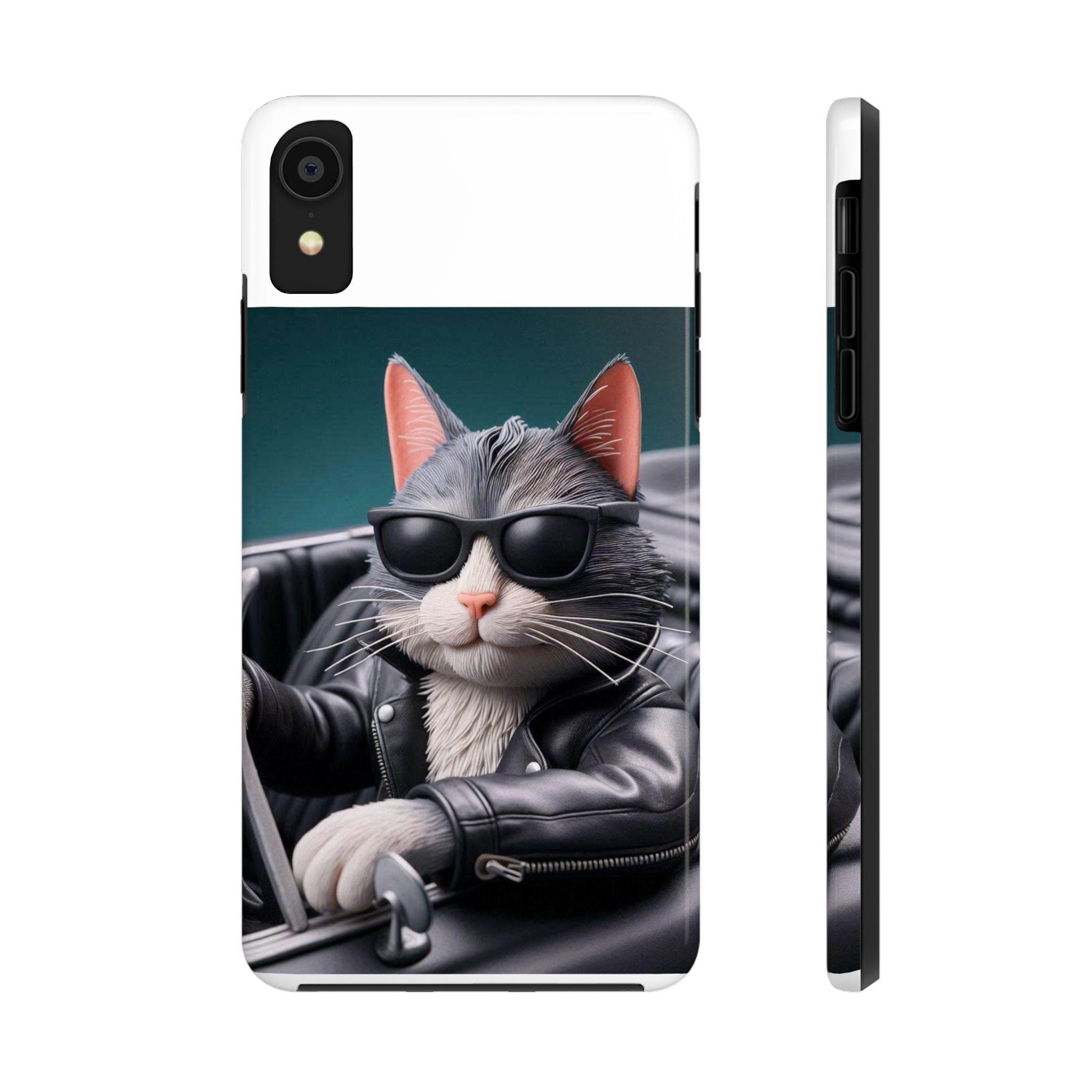 Cool Cat in Leather Jacket Driving Car Mobile Phone Case