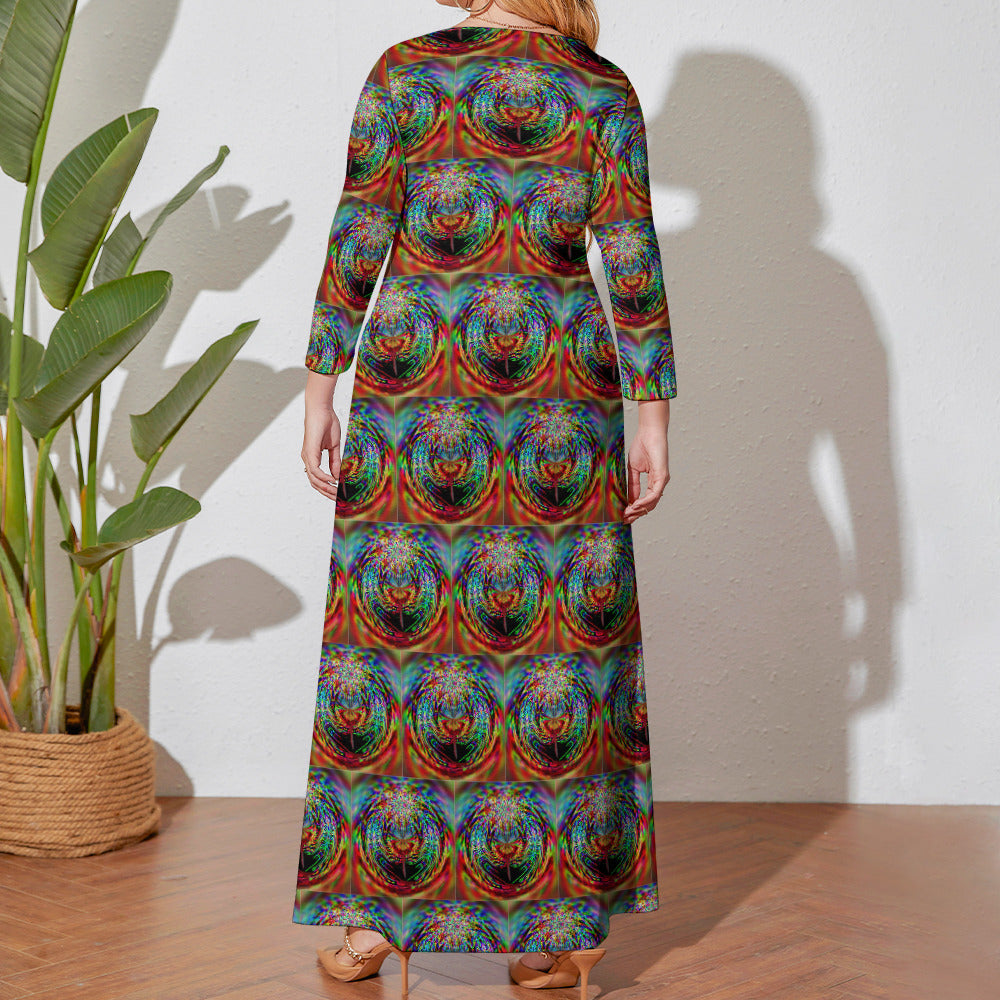 Colorful Patterns Plus Size Loose Long Sleeve Maxi Dress