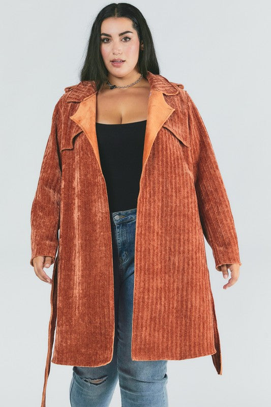 Women's Plus Size Solid Belted Coat