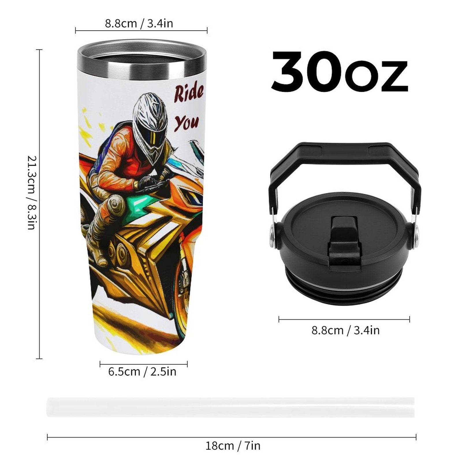 Racing Motorcycle 30 oz Stainless Steel Water Bottle with Popup Spout