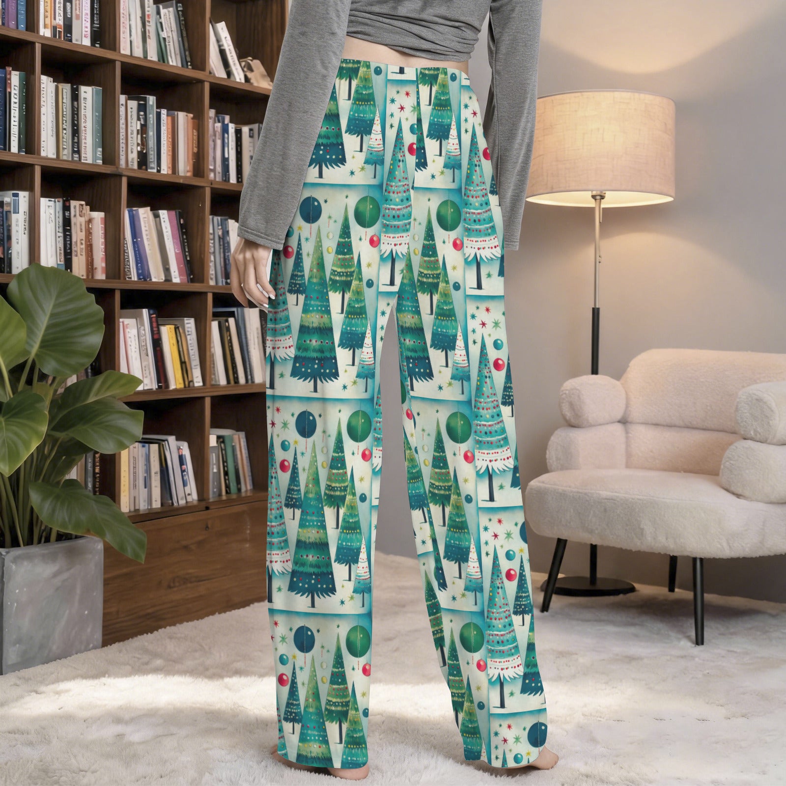 Vintage Christmas Trees Women's Drawstring Lounge Pants Without Pockets (Model L84)