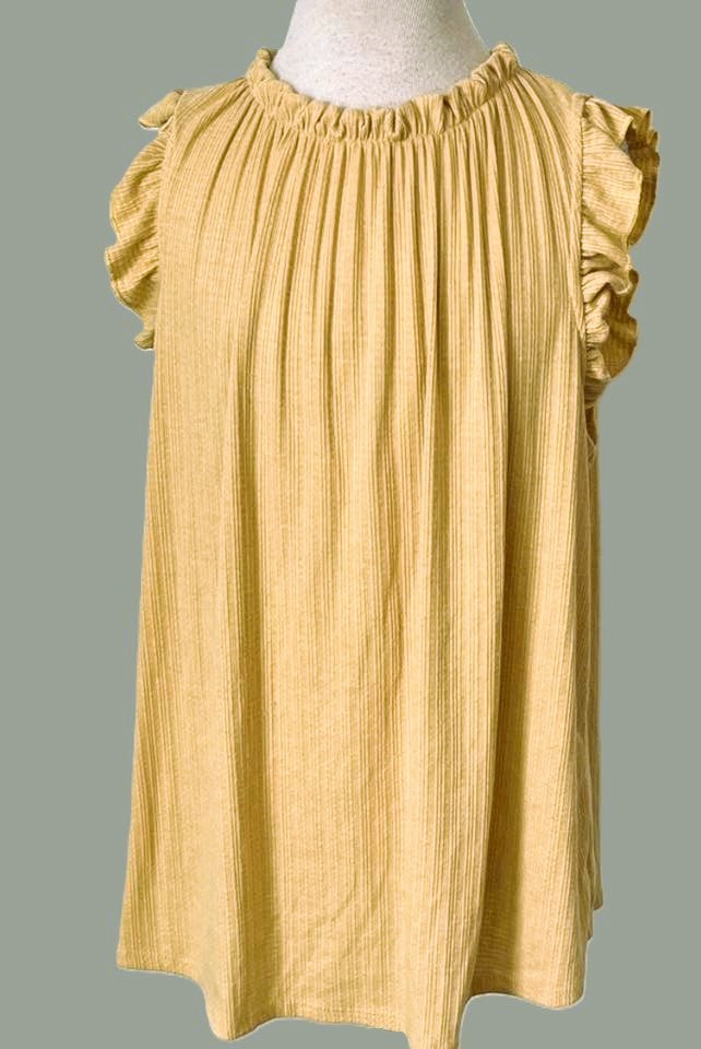 KLD Women's Yellow Loose Fit Ruffled Sleeve Blouse - size L